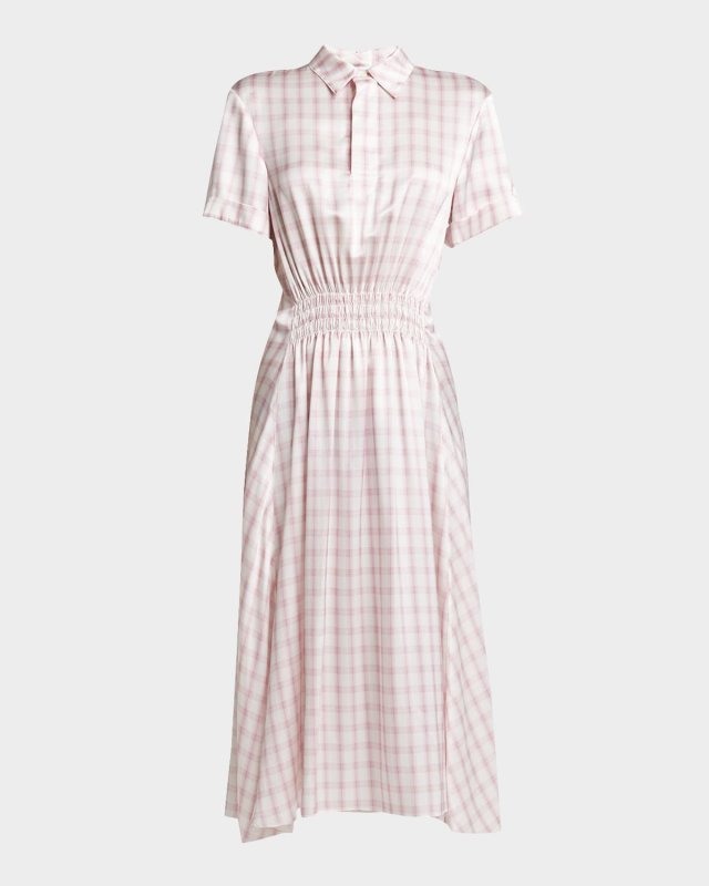 Plaid Print Silk Polo Dress